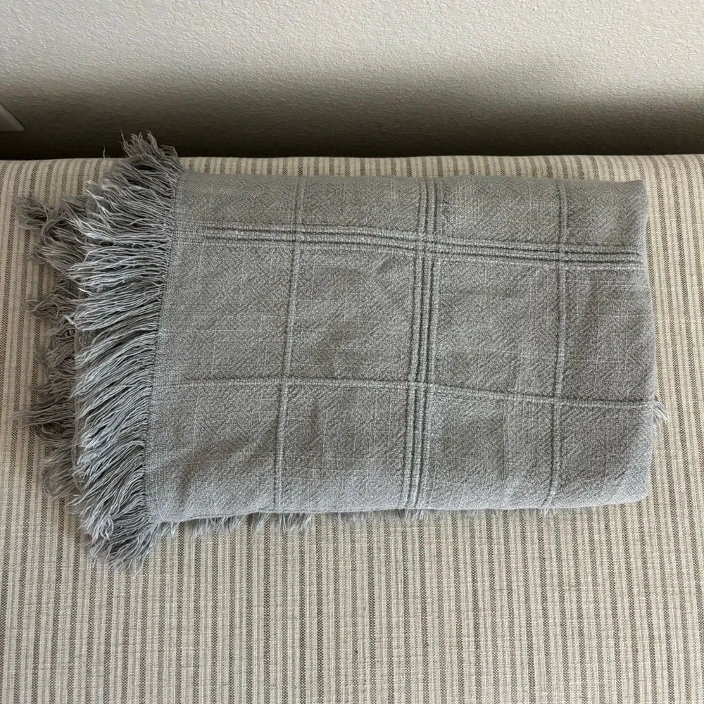 NWOT Textured Grid Lines Dobby Throw Blanket Light Gray - Hearth & Hand
